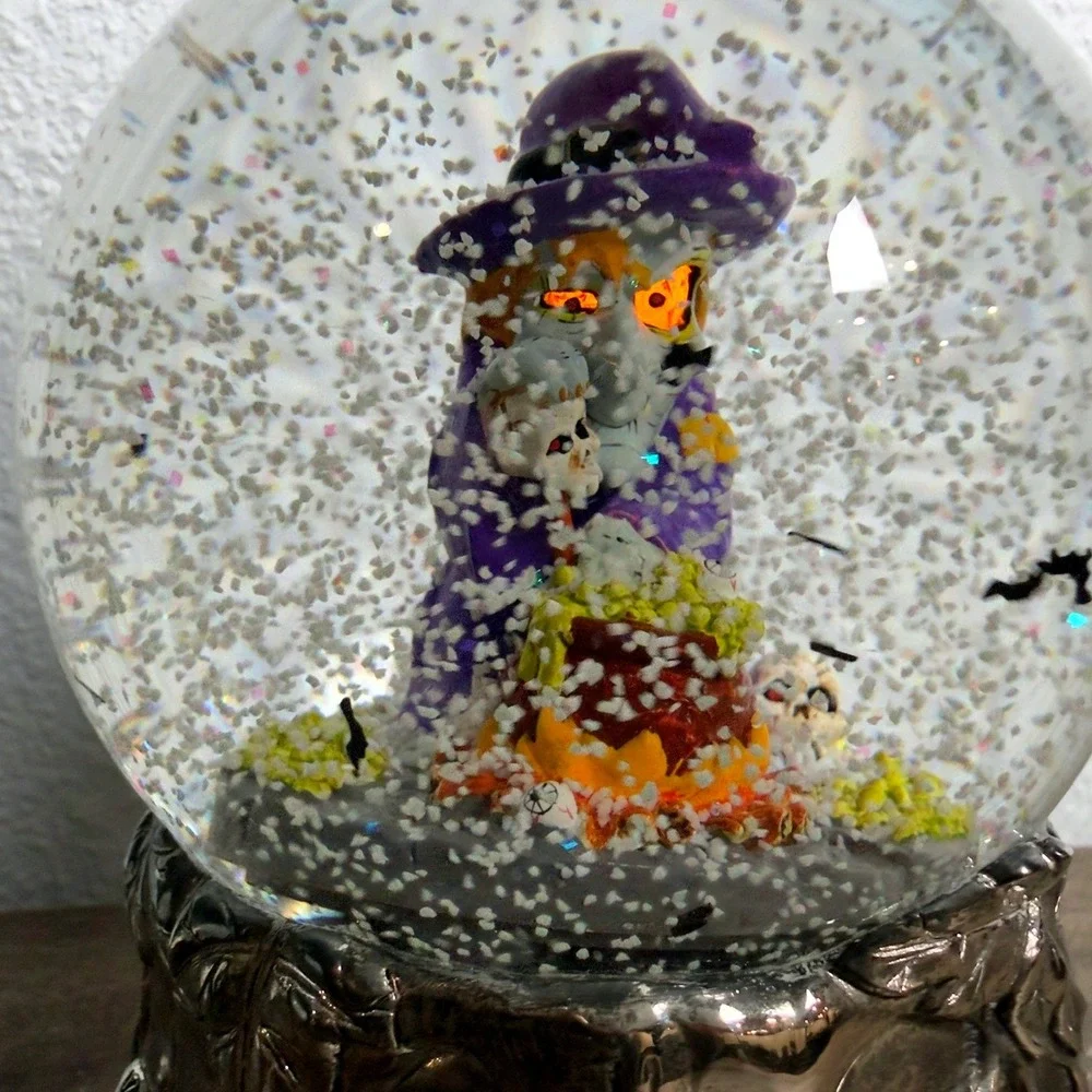 Wallace Halloween Witch Snow Globe Animated Lighted Bats Silverplate Vintage